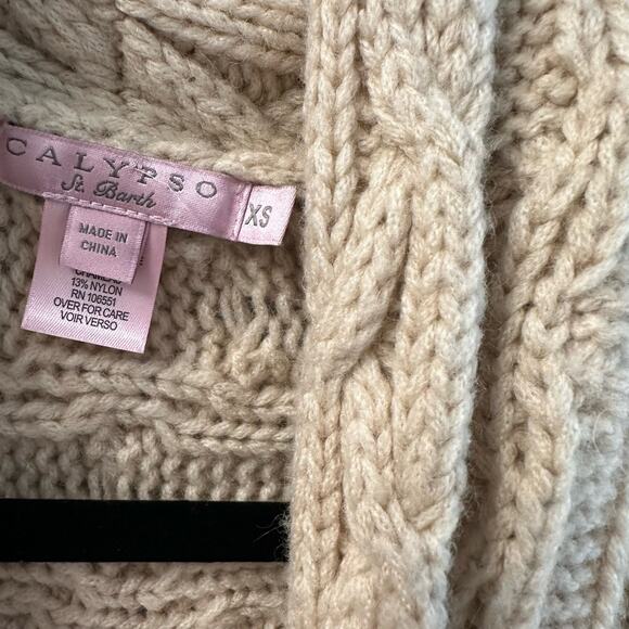 Calypso St. Barth Cable Knit Open Cardigan Short Sleeve Wool Wrap Sweater Tan - Picture 4 of 7